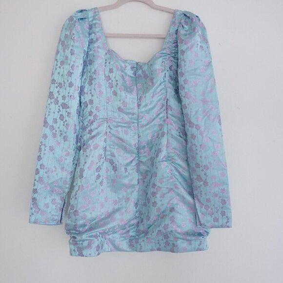 Sau Lee Jen Chinese Jacquard Blue w Purple Floral Mini Dress 6 - Picture 10 of 14